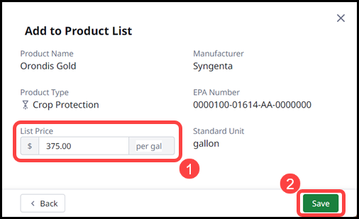 4. Picture of Edit Product screen with box and arrow around List Price and Save.png